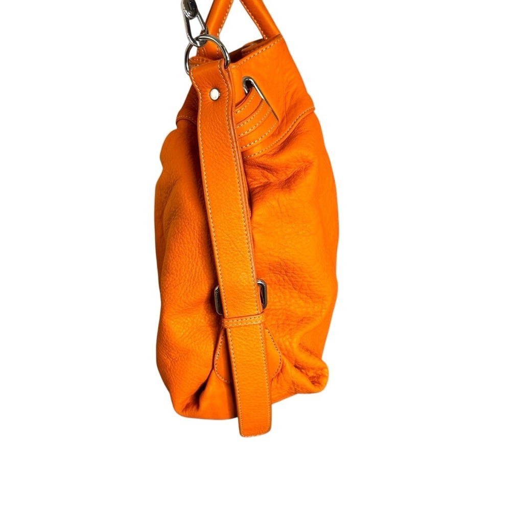 Barr + Barr Leather Large Orange Pebbled Slouchy Crossbody Satchel Bag Tote - Picture 5 of 16